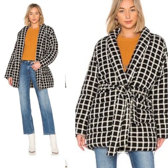 Mara Hoffman WILLA Jacket Windowpane Black White L - Picture 3 of 15